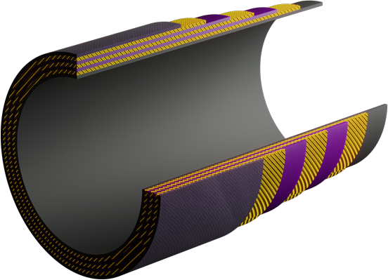 Cutaway of OATMaster hose showing the black inner barrier liner and violet silicone cover